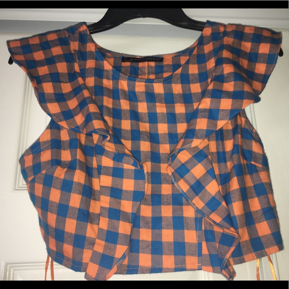 Plaid Crop top Blue & Orange